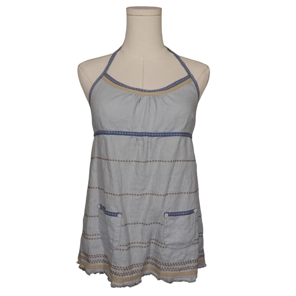 Anthropologie (Intuitions) Ocean Blue Embroidered Halter Top (6)